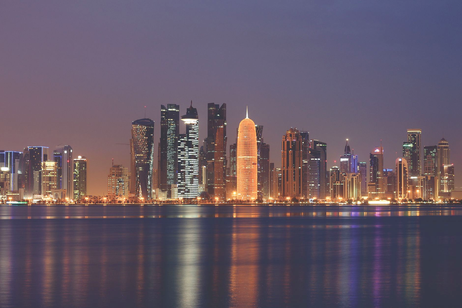 Doha West Bay Skyline Illuminated at Night